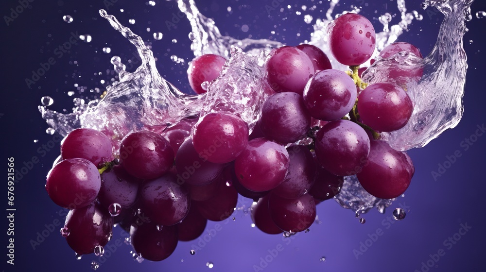 Blue grapes and water splashes. Blue grapes and water splashes.