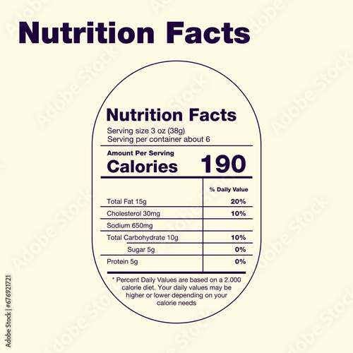 Nutrition Facts, Food, Calories, Nutritionist, Health, Human, Goodness Template Vector Design Element