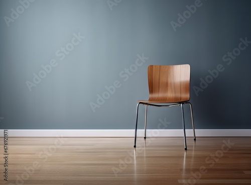 Wooden Chair Against Blue Wall in Stylish Interior