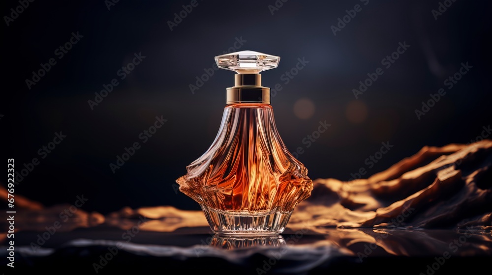 Bottle with perfume on the background. Generation AI