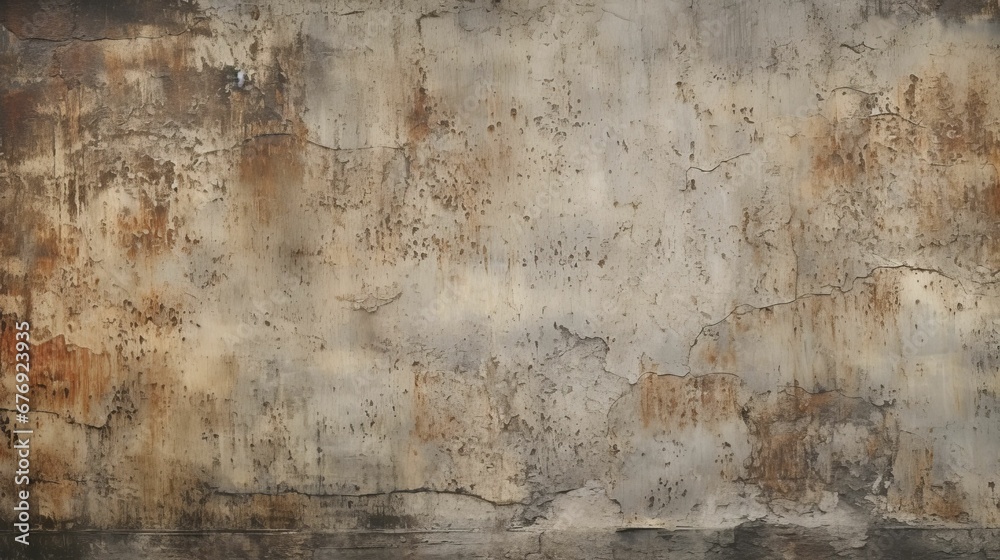 Weathered Concrete Wall with Rusty Metal Patterns