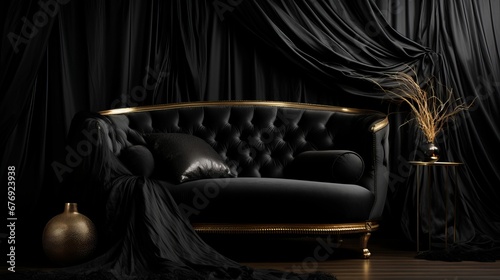 Modern Living Room Sofa with Cozy Lounge Chair and Stylish Curtain Decor