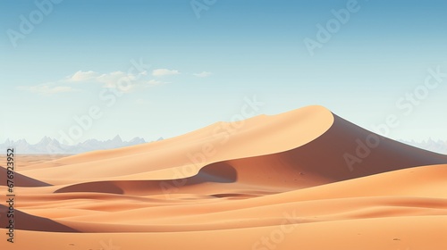 A majestic sand dune stands tall in the desert  surrounded by the vast natural landscape of the sahara  with the sky above and mountains in the distance