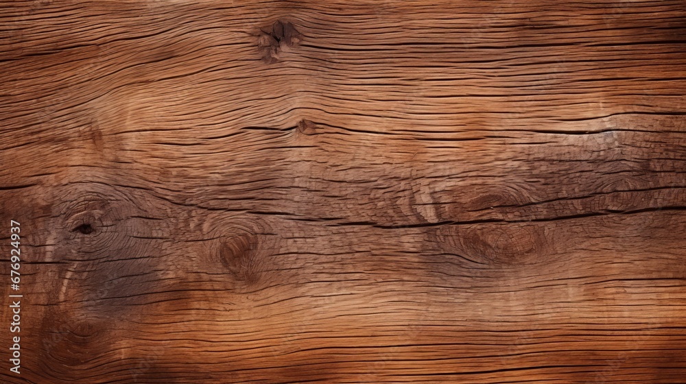 Naklejka premium Vintage wooden background featuring inherent fissures. For the background, planks of dark brown wood are employed.