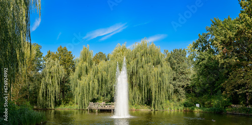 Photography Wasserfontäne mit Fischreiher am Kleinen Teich im Berliner Volkspark Friedrich