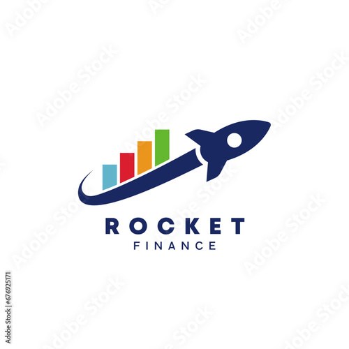Business Graph with rocket going up Logo Symbol Design Template Flat Style Vector