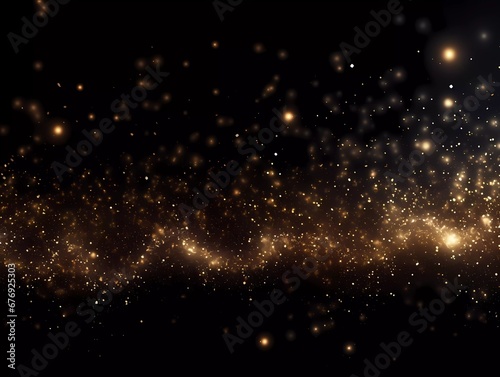 Dark background with golden glowing. Small gold particles on a black background.