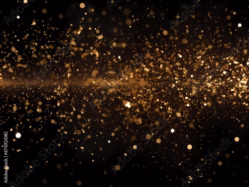 Dark background with golden glowing. Small gold particles on a black background.