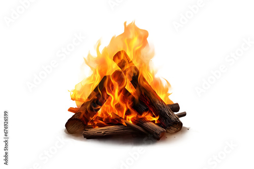 Burning campfire (PNG) isolated on transparent and white background photo