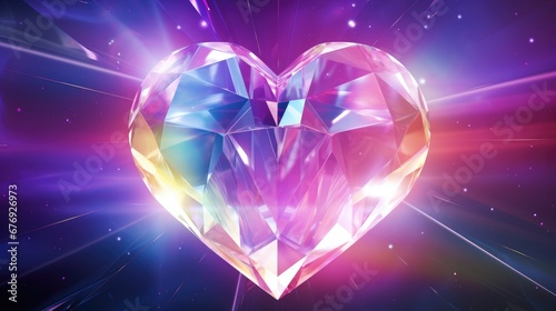 Pink Crystal heart background. Happy Valentines Day, wedding concept. Symbol of love. Diamond gemstones crystalline hearts semi precious jewelry. For greeting card, banner, flyer, party invitation.. © Oksana Smyshliaeva