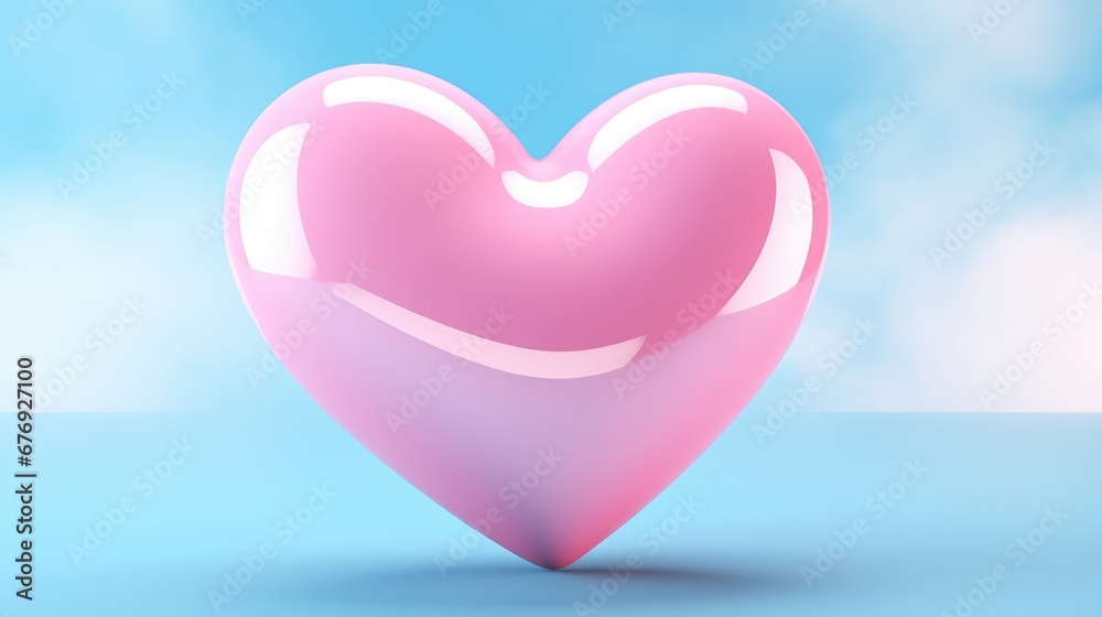 Inflated pink glossy heart shape balloon background. Valentine's, Mother's Day concept. Look like 3d. Cute Symbol of love. For card, party, design, flyer, poster, decor, banner, web, advertising.