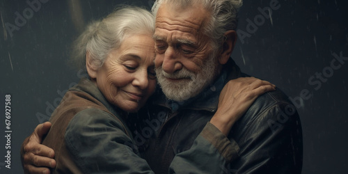 Elderly Couple Embraces Tenderly, Wrapping Each Other in Love's Warmth, AI generated