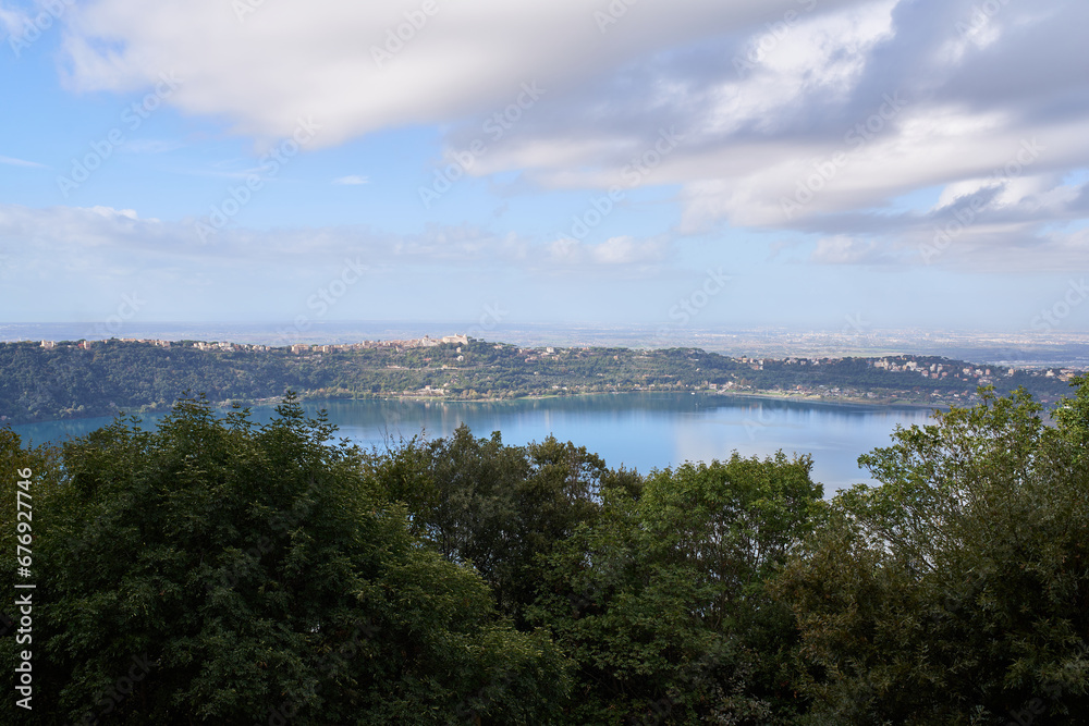 Lago di Albano, a volcanic lake in the province of Rome, Italy