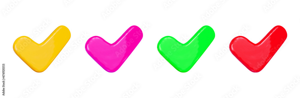 3d set check mark icon. Cartoon style. Stock vector illustration on isolated background.. 3d set check mark icon. Cartoon style. Stock vector illustration on isolated background..