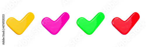 3d set check mark icon. Cartoon style. Stock vector illustration on isolated background..