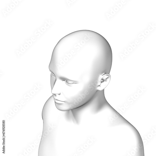 3d male human head, man body