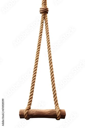 Wooden log rope swing isolated on transparent and white background