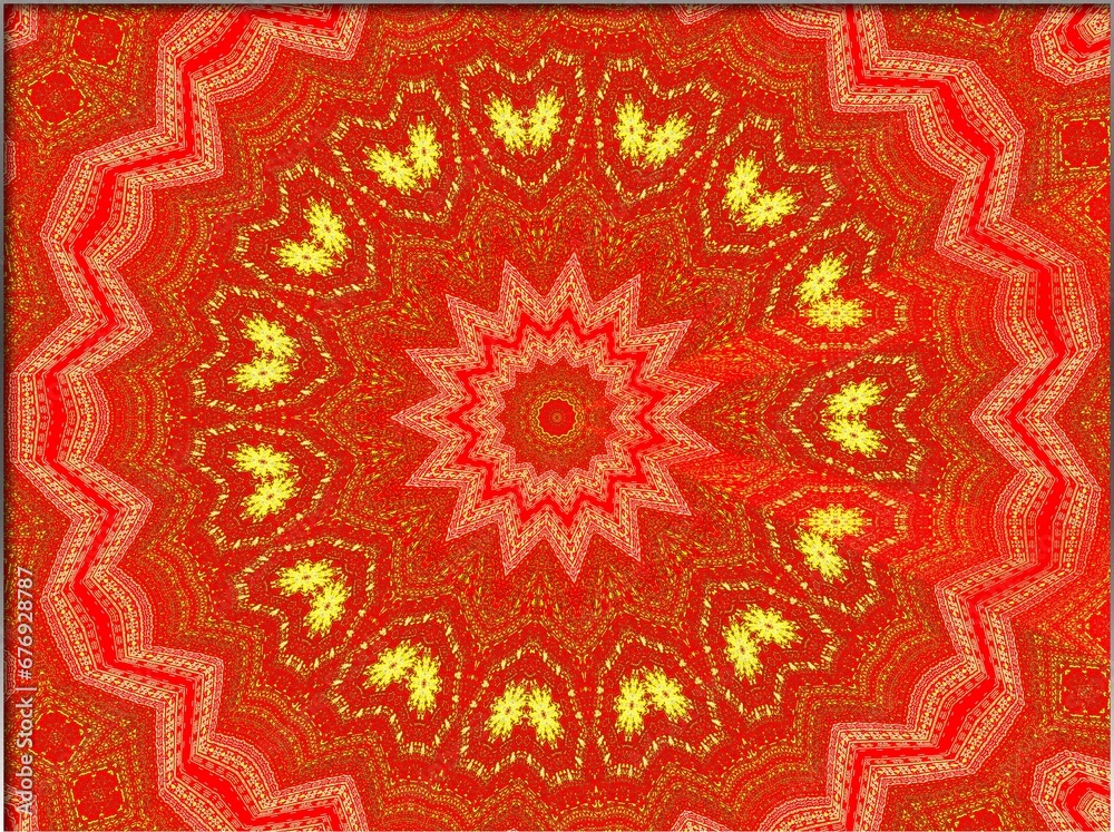 Abstract, Circular Orange and Yellow Design, with Multiple Patterns, 3d, within a Border