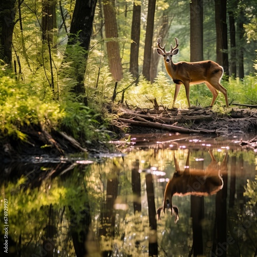 A grandiose deer in a peaceful forest