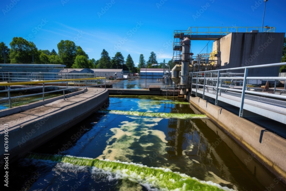 Algae-infested water in a wastewater treatment plant