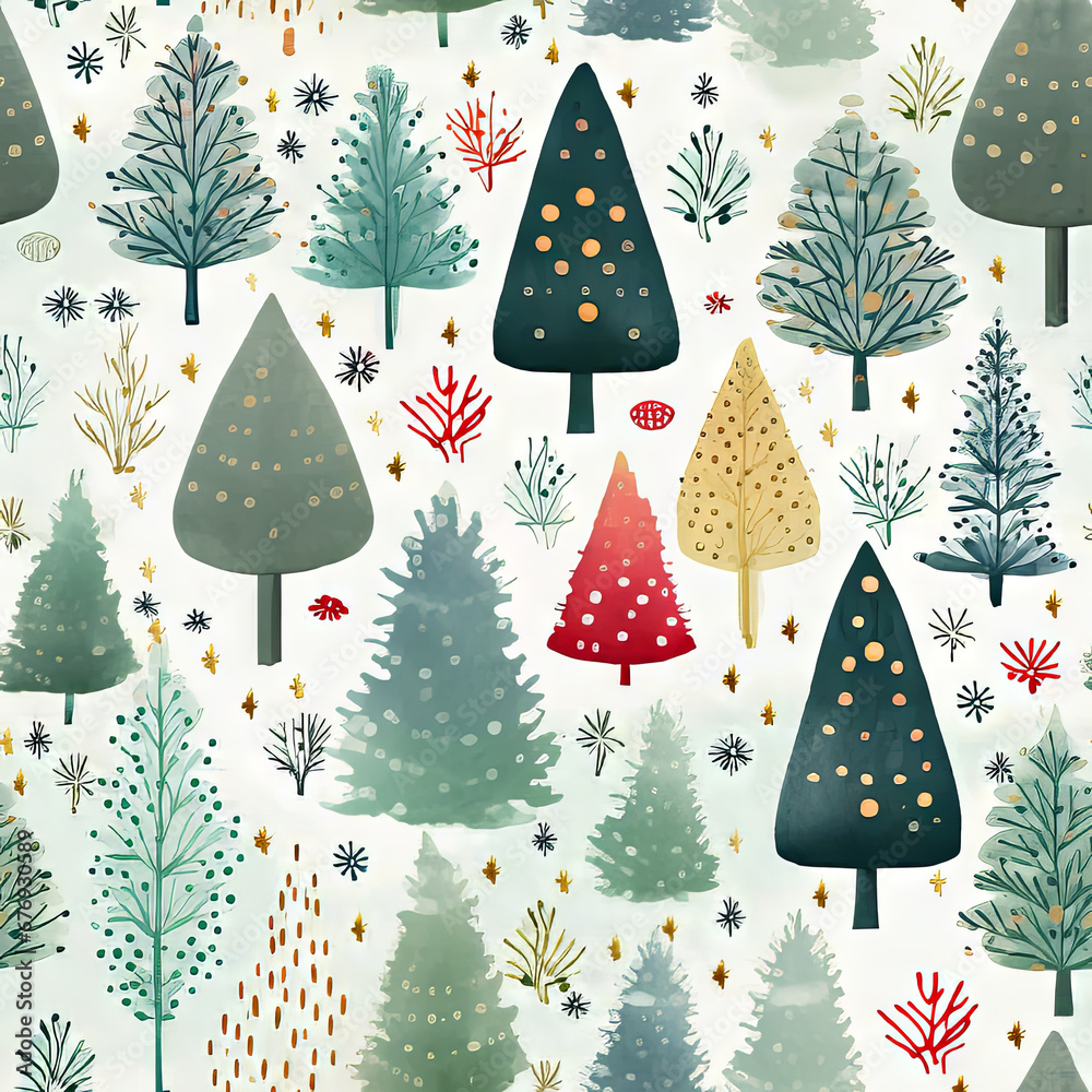Seamless Christmas Gift Wrapping Paper Texture Repeatable Pattern Tiled Decorative Wallpaper Design Colorful Tree Xmas Vector Illustration