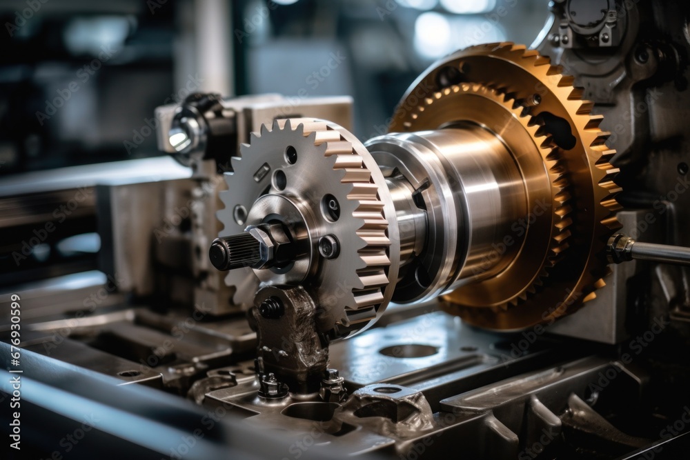 A detailed view of mechanical gears on a machine A detailed view of mechanical gears on a machine
