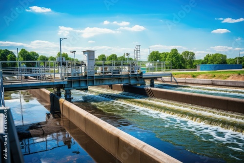 A bridge over a large body of water at a wastewater treatment plant © nordroden