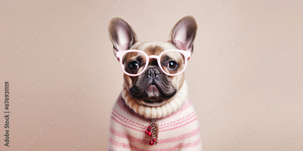 dog in a knitted winter Christmas sweater. ai generative dog in a knitted winter Christmas sweater. ai generative