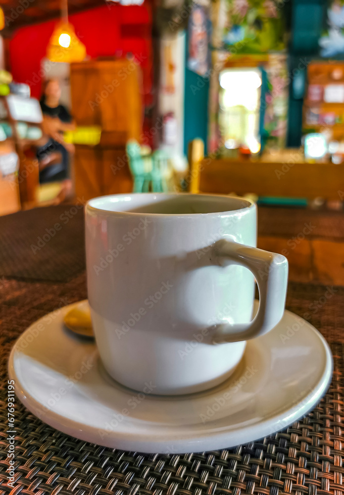 Cup of americano black coffee in restaurant cafe in Mexico. Cup of americano black coffee in restaurant cafe in Mexico.
