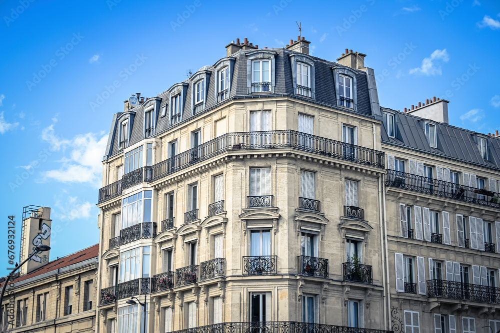 A Haussmann-style building (flat) in Paris, France on July, 16, 2023.