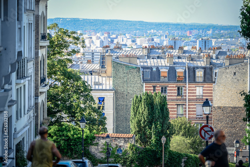 Fototapeta Naklejka Na Ścianę i Meble -  A building (flat) in Paris, France on July, 16, 2023.