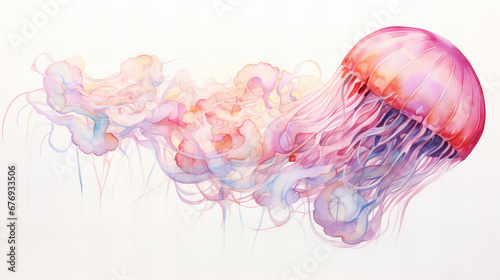 abstract colorful watercolor jellyfish floating in water photo