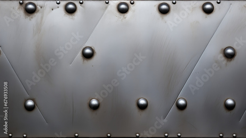 weathered stainless metal sheet with rivets and rusty smudges