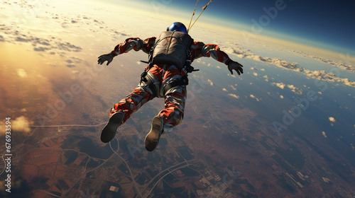 parachutist made a jump, free fall, feeling of freedom, extreme and dangerous form of recreation. ai generative photo
