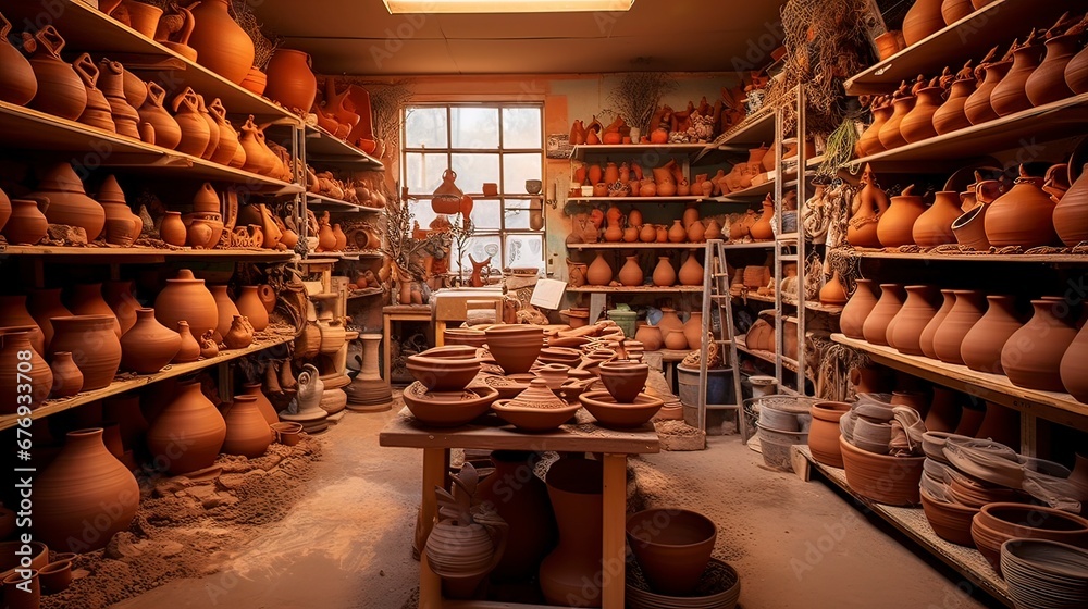 Pottery workshop, the process of modeling clay. Generation AI
