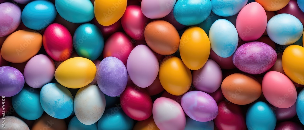  close up  of  colorful eggs , large background  