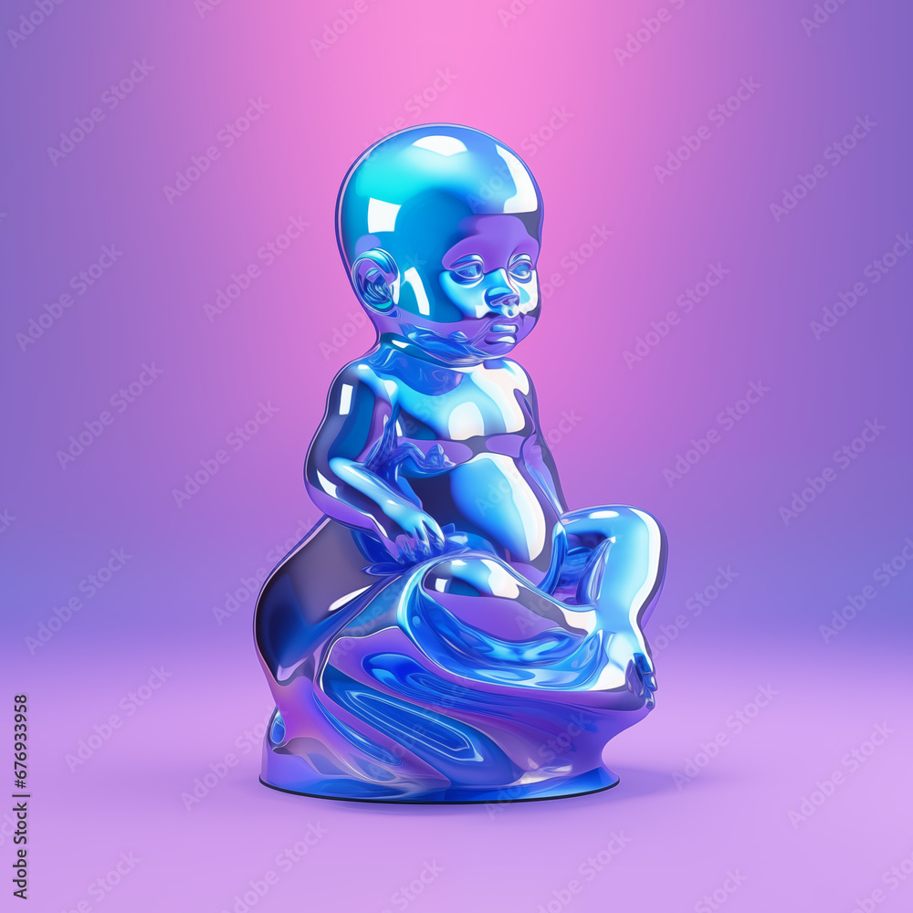 Fototapeta premium Baby statue holographic 3d ilustration