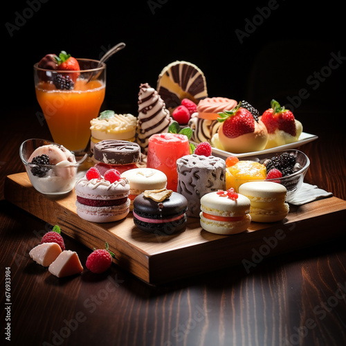 The best-selling and delicious dessert sweets on the table, a set of dessert sweets, an unusual background.