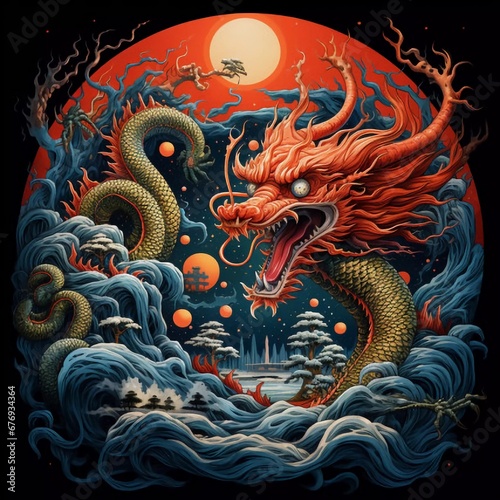 An illustration symbolizing the year of the Dragon, AI generator