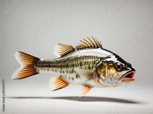 Largemouth Bass Suspended in White Space