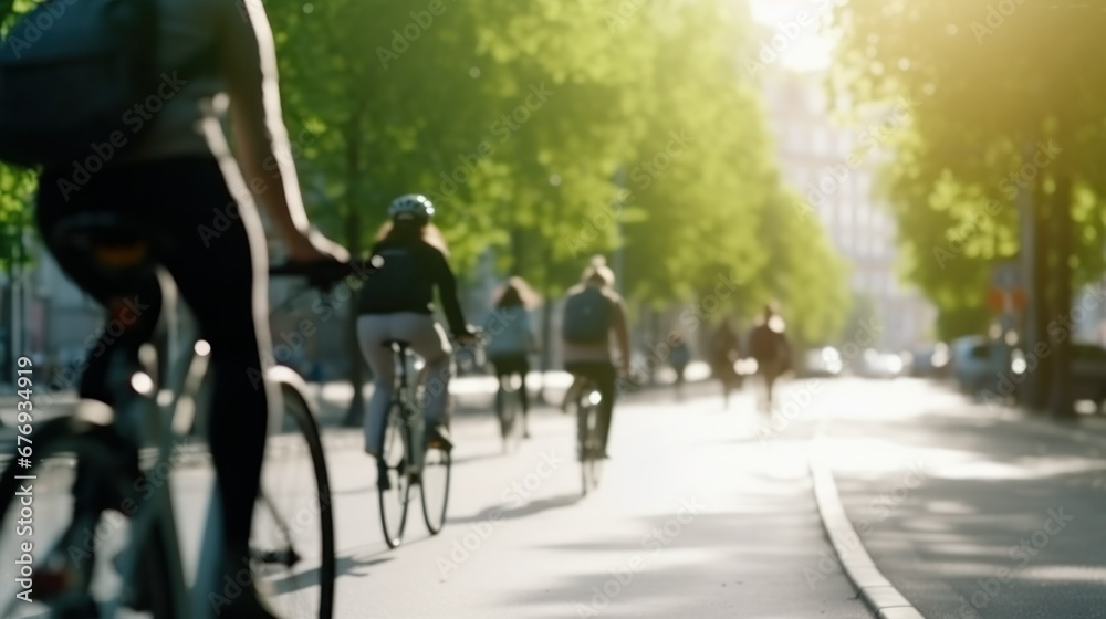 Cyclists commuting on busy city street.