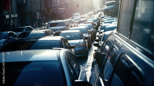 Busy city street with many cars driving. © OKAN