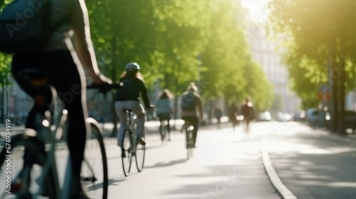 Cyclists commuting on busy city street.