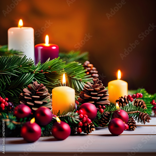 beautiful advent wreath with burning candles