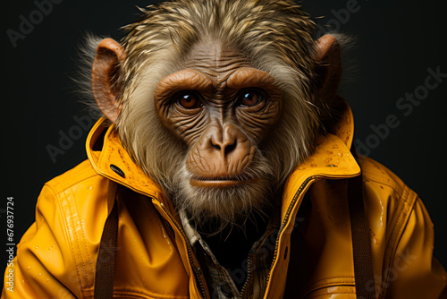 The Stylish Monkey in a Yellow Jacket Against a Dark Background © Vadim