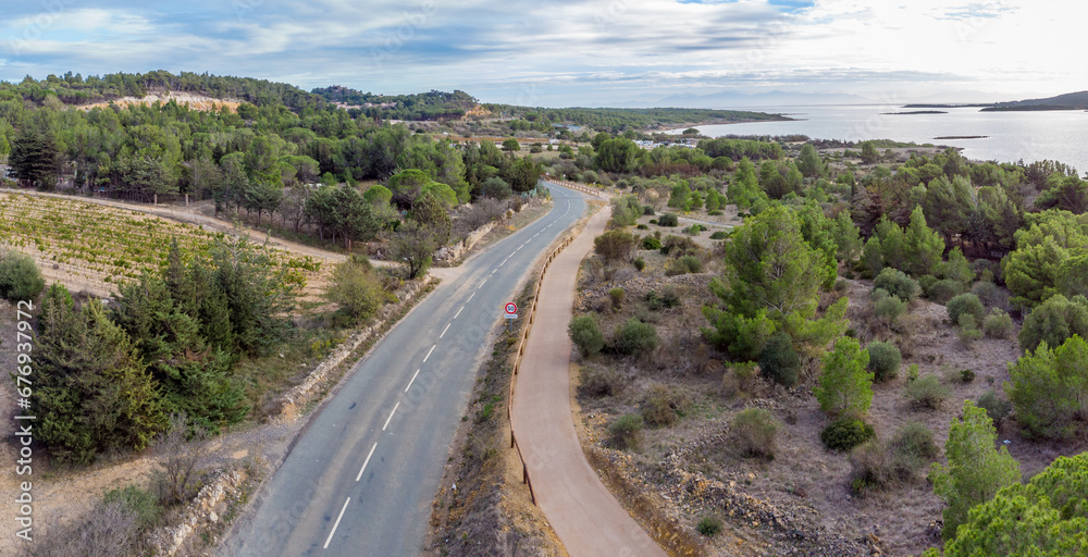Panorama de la nouvelle piste cyclable entre Leucate et la franqui (11370) , Aude , France