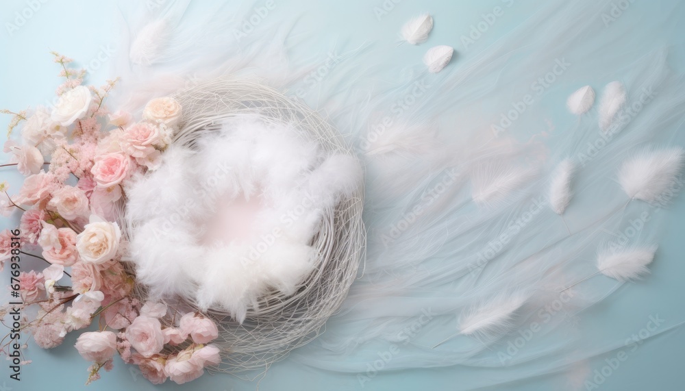 Newborn baby nest or crib backdrop, photoshop overlay, pastel blue and ...