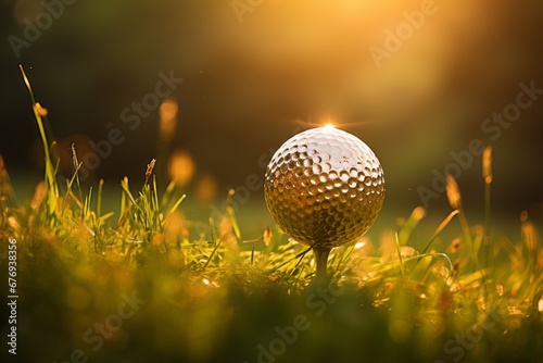 Close-up Golf Ball with Blurry Green Background - Ideal for Sports and Golf Photography