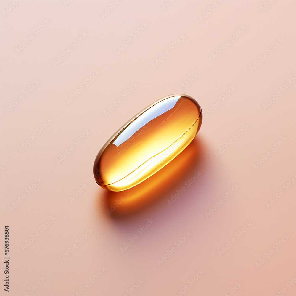 Fish oil capsule on a simple background with shadow. Omega 3