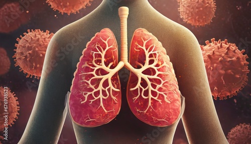 Super closeup in human lung body background. Science microbiology concept. virus outbreak